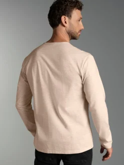 Langarmshirt mit Knopfleiste Sand-melange