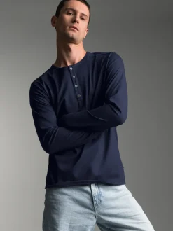 Langarmshirt mit Knopfleiste Navy