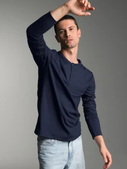 Langarmshirt mit Knopfleiste Navy