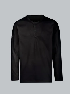 Langarmshirt mit Knopfleiste Schwarz
