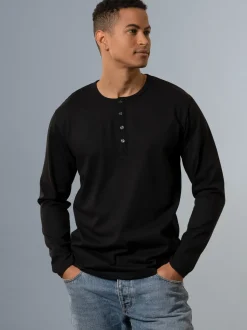 Langarmshirt mit Knopfleiste Schwarz