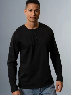 Langarmshirt mit Knopfleiste Schwarz