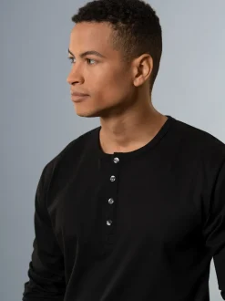 Langarmshirt mit Knopfleiste Schwarz