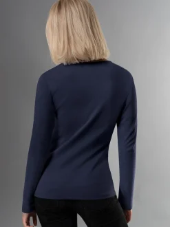 Langarmshirt mit Kristallsteinen Navy