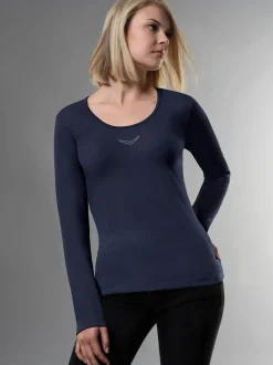 Langarmshirt mit Kristallsteinen Navy