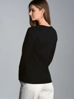 Langarmshirt mit Kristallsteinen Schwarz