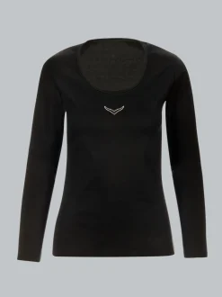 Langarmshirt mit Kristallsteinen Schwarz