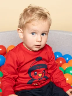 Langarmshirt mit süßem Pinguin-Print Kirsch