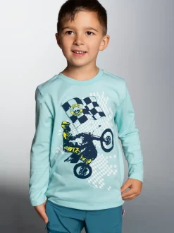 Langarmshirt mit sportlichem Motorrad-Print Gletscher