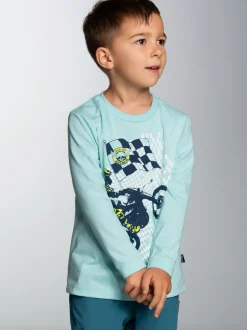 Langarmshirt mit sportlichem Motorrad-Print Gletscher