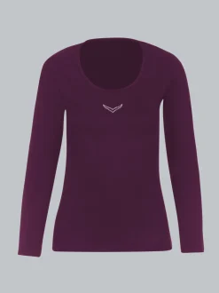 Langarmshirt mit Swarovski® Kristallen Aubergine