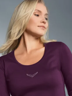 Langarmshirt mit Swarovski® Kristallen Aubergine