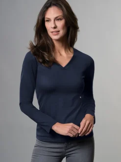 Langarmshirt mit V-Ausschnitt Navy