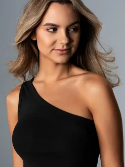 Modisches One-Shoulder-Top Schwarz