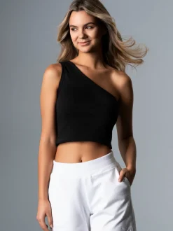 Modisches One-Shoulder-Top Schwarz