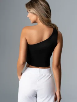 Modisches One-Shoulder-Top Schwarz