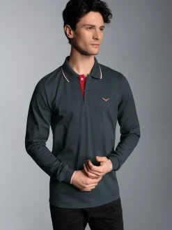 Modisches Poloshirt mit langen Armen Anthrazit