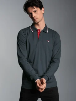 Modisches Poloshirt mit langen Armen Anthrazit