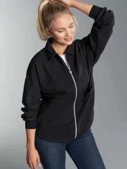 Oversized Sweatjacke mit modischem Stehkragen Schwarz