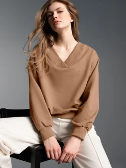 Oversized Sweatshirt mit V-Ausschnitt Haselnuss