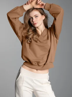 Oversized Sweatshirt mit V-Ausschnitt Haselnuss