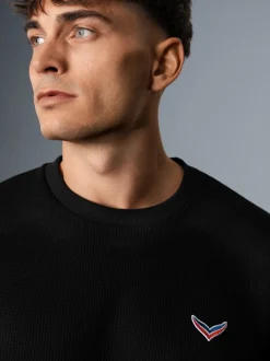Oversized T-Shirt in Waffeloptik Schwarz
