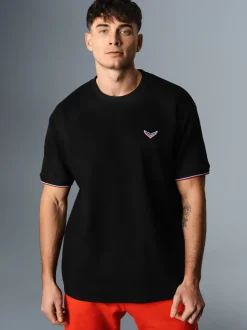 Oversized T-Shirt in Waffeloptik Schwarz