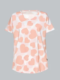 Oversized T-Shirt mit Allover Herzchen-Print Weiss
