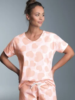 Oversized T-Shirt mit Allover Herzchen-Print Weiss