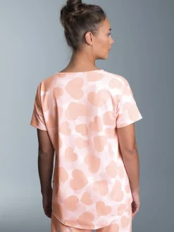 Oversized T-Shirt mit Allover Herzchen-Print Weiss