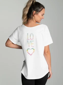 Oversized T-Shirt mit bunten Printmotiven Weiss