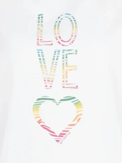 Oversized T-Shirt mit bunten Printmotiven Weiss