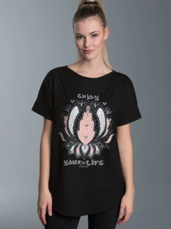 Oversized T-Shirt mit Printmotiven Schwarz