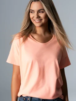 Oversized T-Shirt mit V-Ausschnitt Apricot