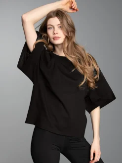 Oversized T-Shirt mit weiten Ärmeln Schwarz