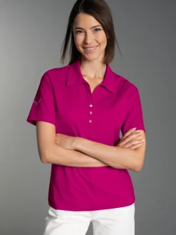 Poloshirt aus Baumwolle mit Kristallsteinen Magenta