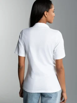 Poloshirt aus Baumwolle mit Kristallsteinen Weiss