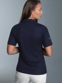 Poloshirt aus Baumwolle mit Kristallsteinen Navy