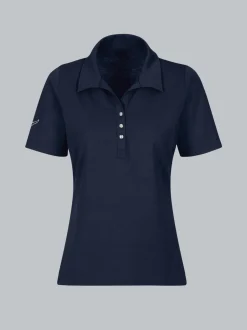 Poloshirt aus Baumwolle mit Kristallsteinen Navy