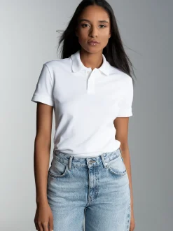 Poloshirt aus elast. Piqué Weiss