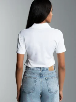 Poloshirt aus elast. Piqué Weiss