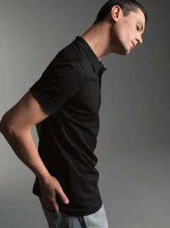 Poloshirt aus elast. Piqué Schwarz
