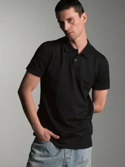 Poloshirt aus elast. Piqué Schwarz
