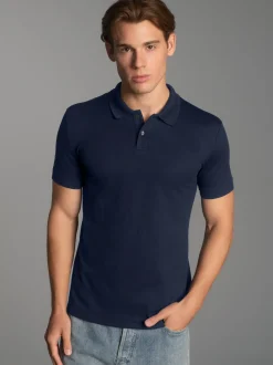 Poloshirt aus elast. Piqué Navy