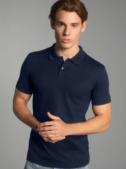 Poloshirt aus elast. Piqué Navy
