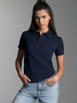 Poloshirt aus elast. Piqué Navy