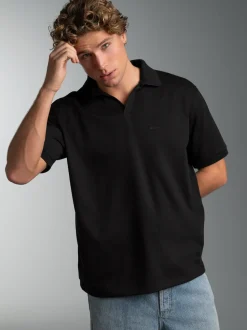 Poloshirt DELUXE ohne Knopfleiste Schwarz