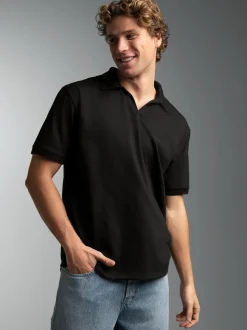Poloshirt DELUXE ohne Knopfleiste Schwarz