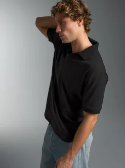 Poloshirt DELUXE ohne Knopfleiste Schwarz