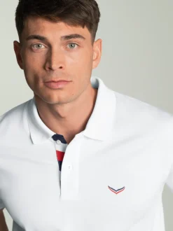 Poloshirt mit dreifarbiger Knopfleiste Weiss